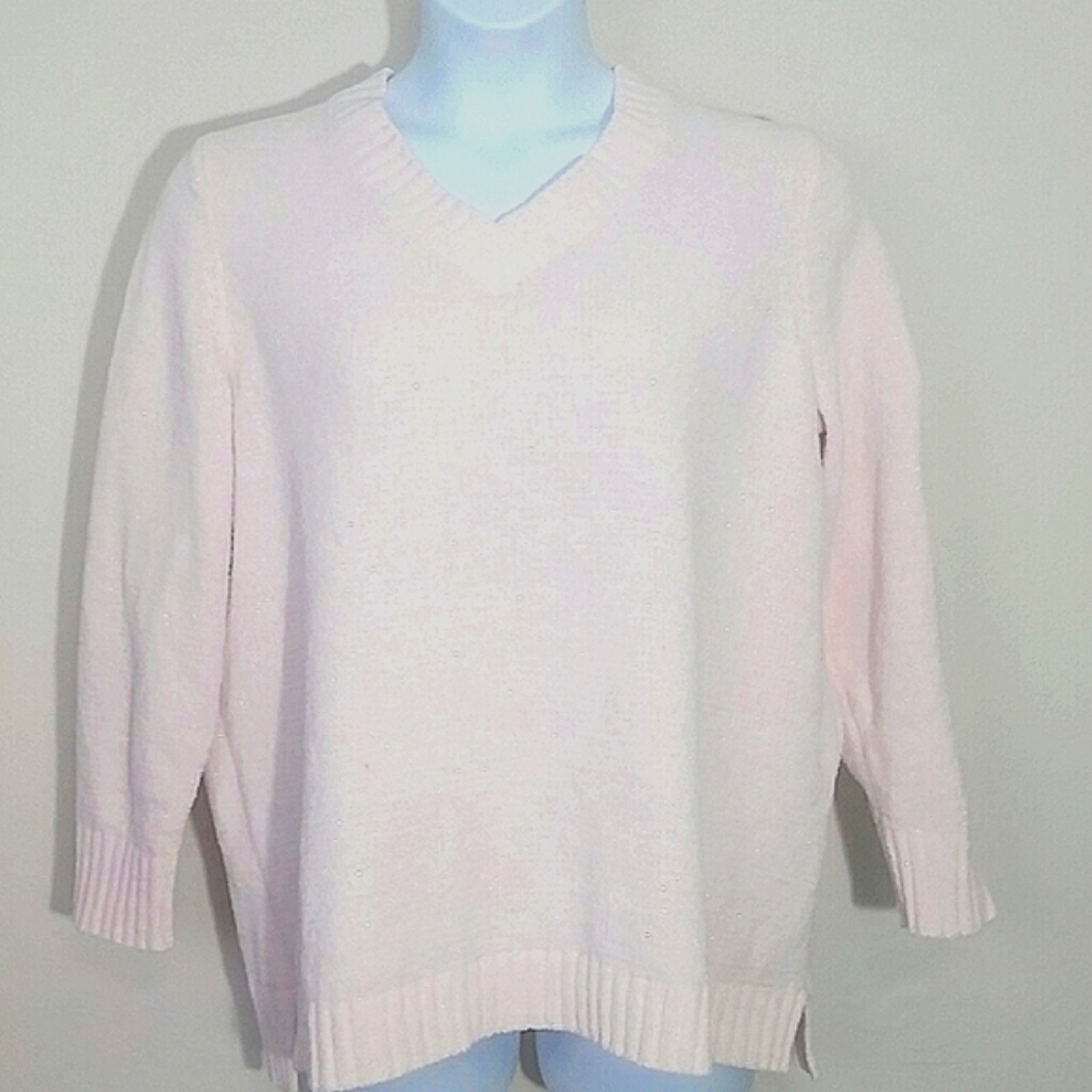 Blush Pink Velour Sparkle V Neck Sweater Plus Size 1X Cozy Glam Soft Balletcore